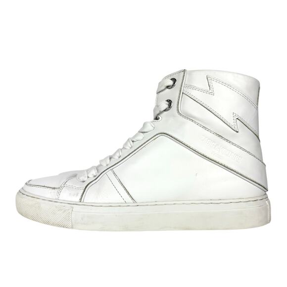 Zadig & Voltaire High Top Flash Sneaker White Lightning Lace Up Leather Size 36 - Picture 8 of 13